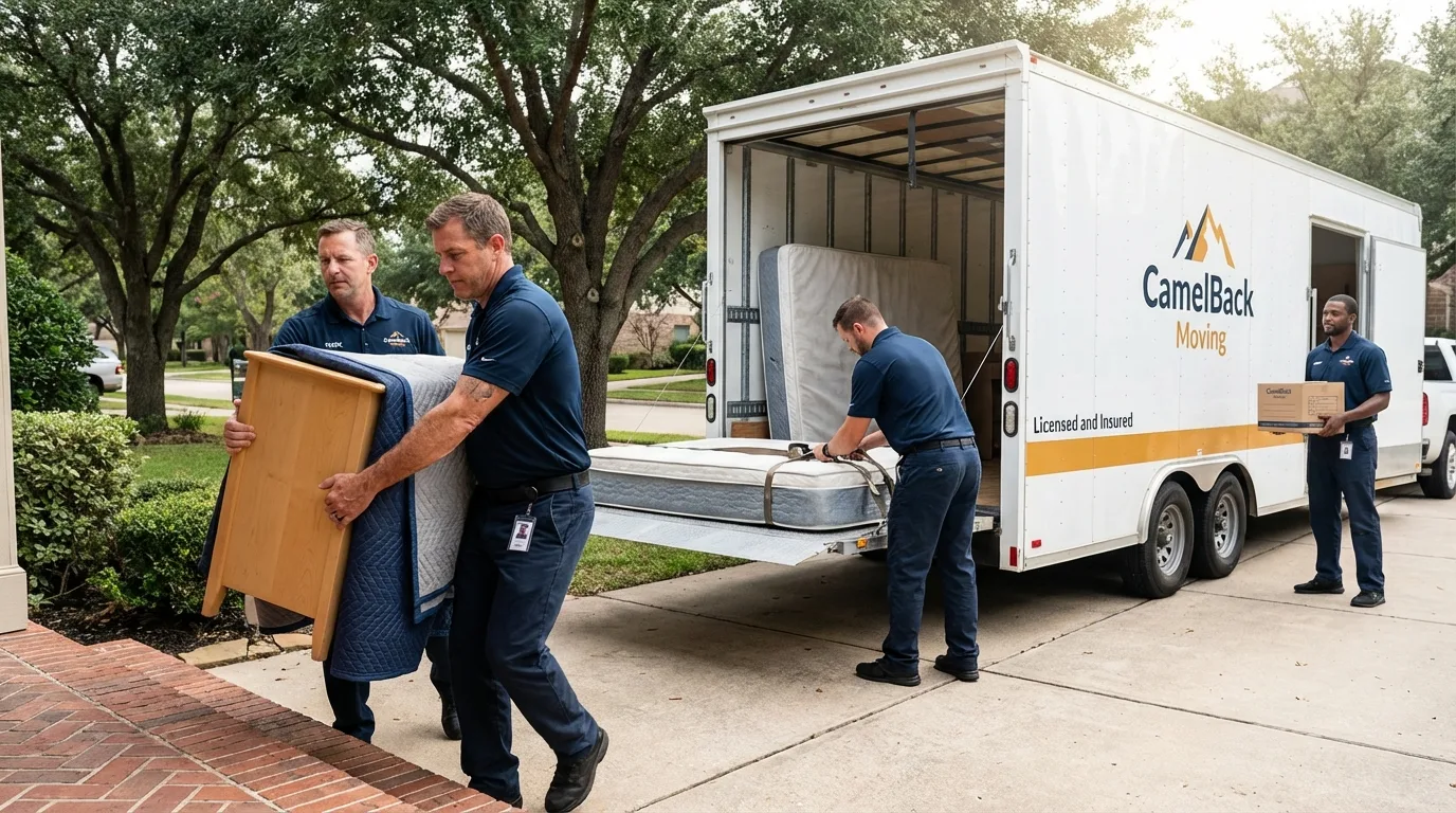 Crew loading residential truck for cross-state move from Waterloo, NE